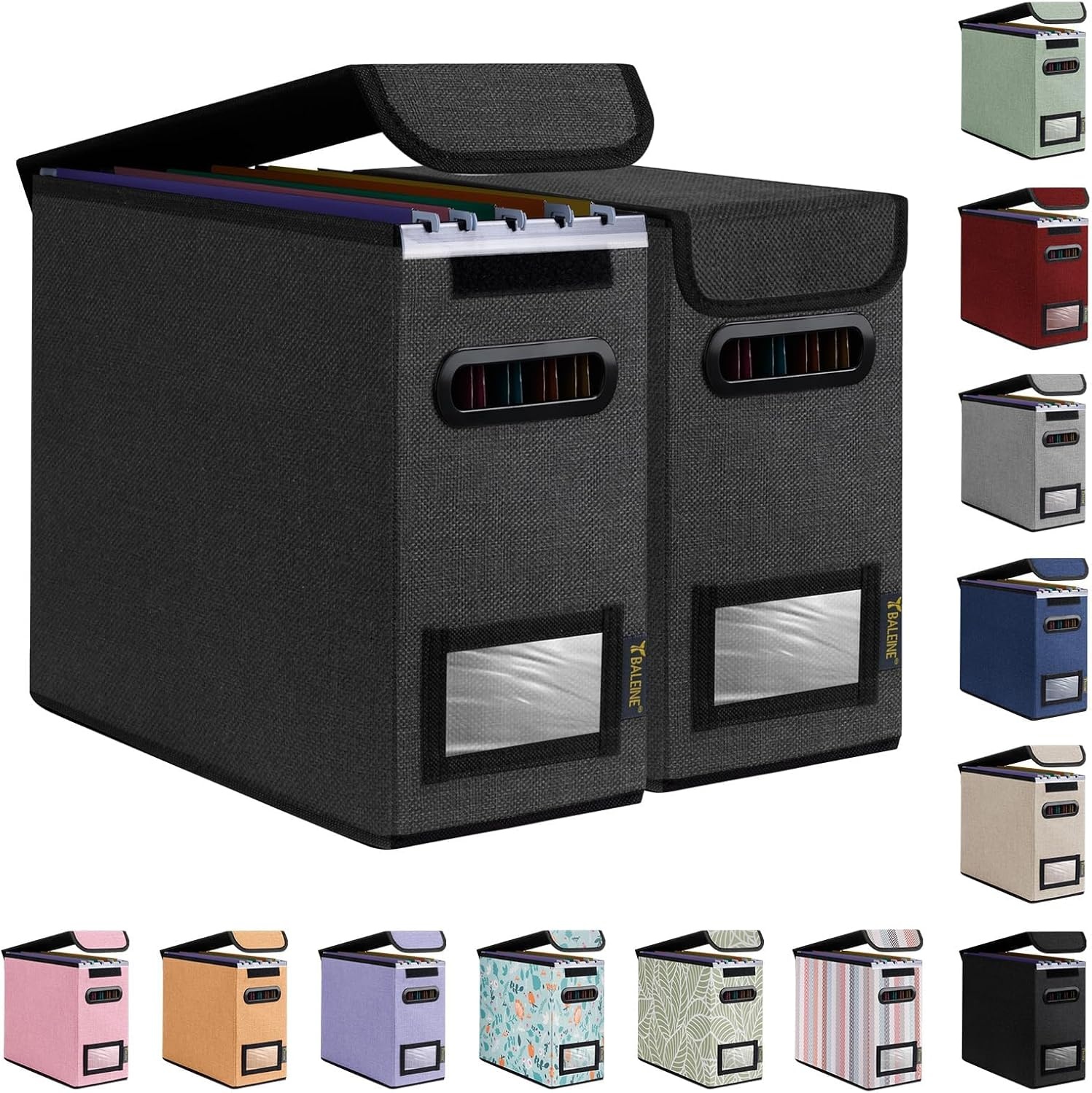 image:imageBALEINE File Organizer Box with Lid Collapsible File Folder Organizer with Plastic Slide Hanging File Folder Box for Office Document Storage Tab Friendly 2 Pack BlackBlack