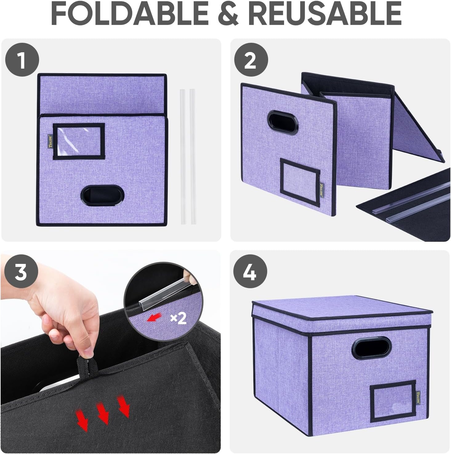 image:imageBALEINE File Organizer Box with Lid Collapsible File Folder Organizer with Plastic Slide Hanging File Folder Box for Office Document Storage Tab Friendly 2 Pack BlackPurple