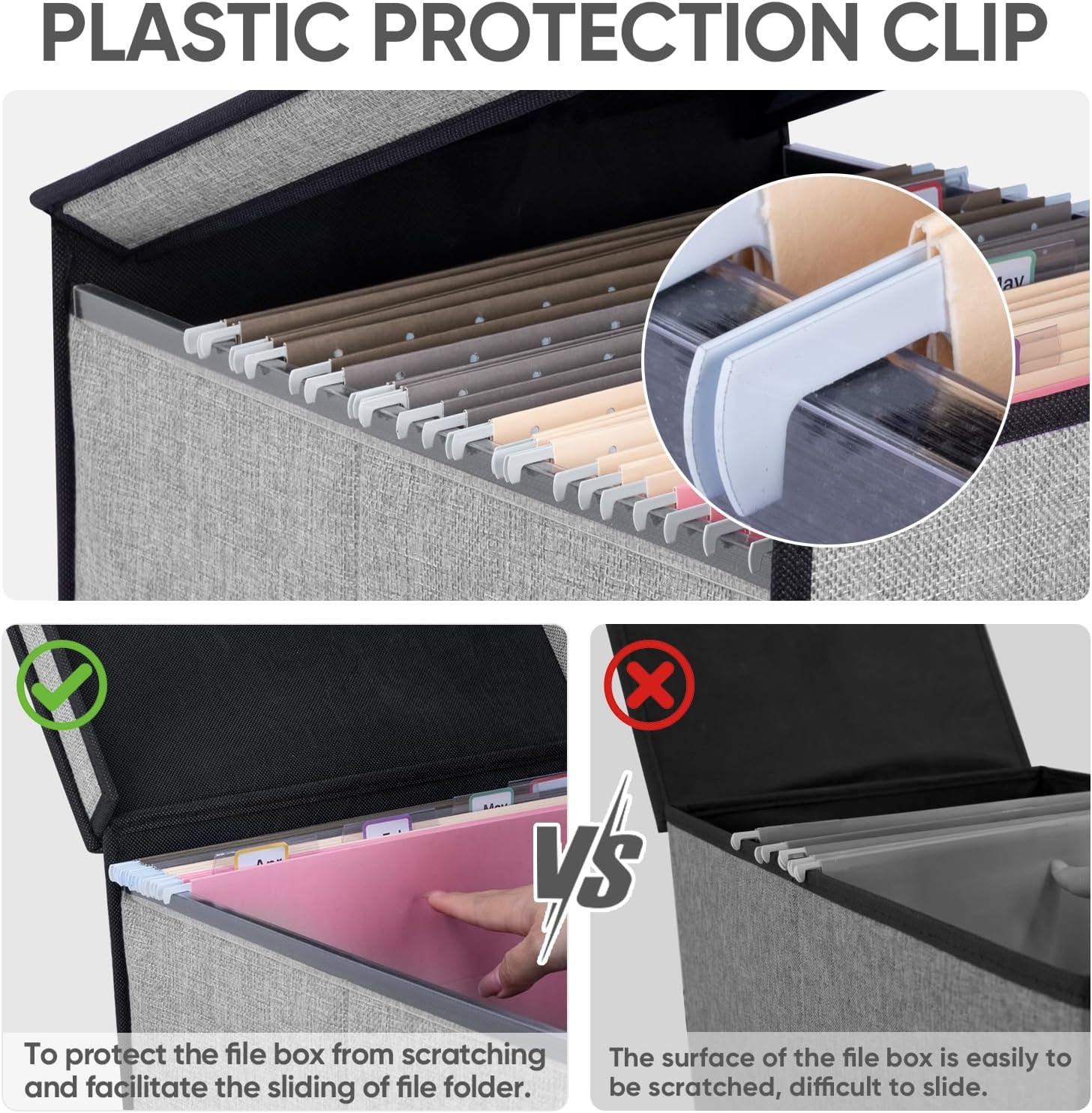 image:imageBALEINE File Organizer Box with Lid Collapsible File Folder Organizer with Plastic Slide Hanging File Folder Box for Office Document Storage Tab Friendly 2 Pack BlackGrey