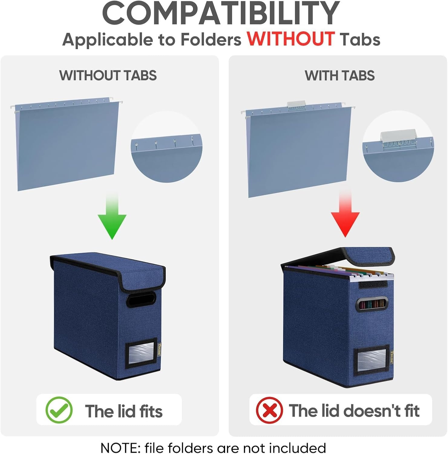 image:imageBALEINE File Organizer Box with Lid Collapsible File Folder Organizer with Plastic Slide Hanging File Folder Box for Office Document Storage Tab Friendly 2 Pack BlackBlue
