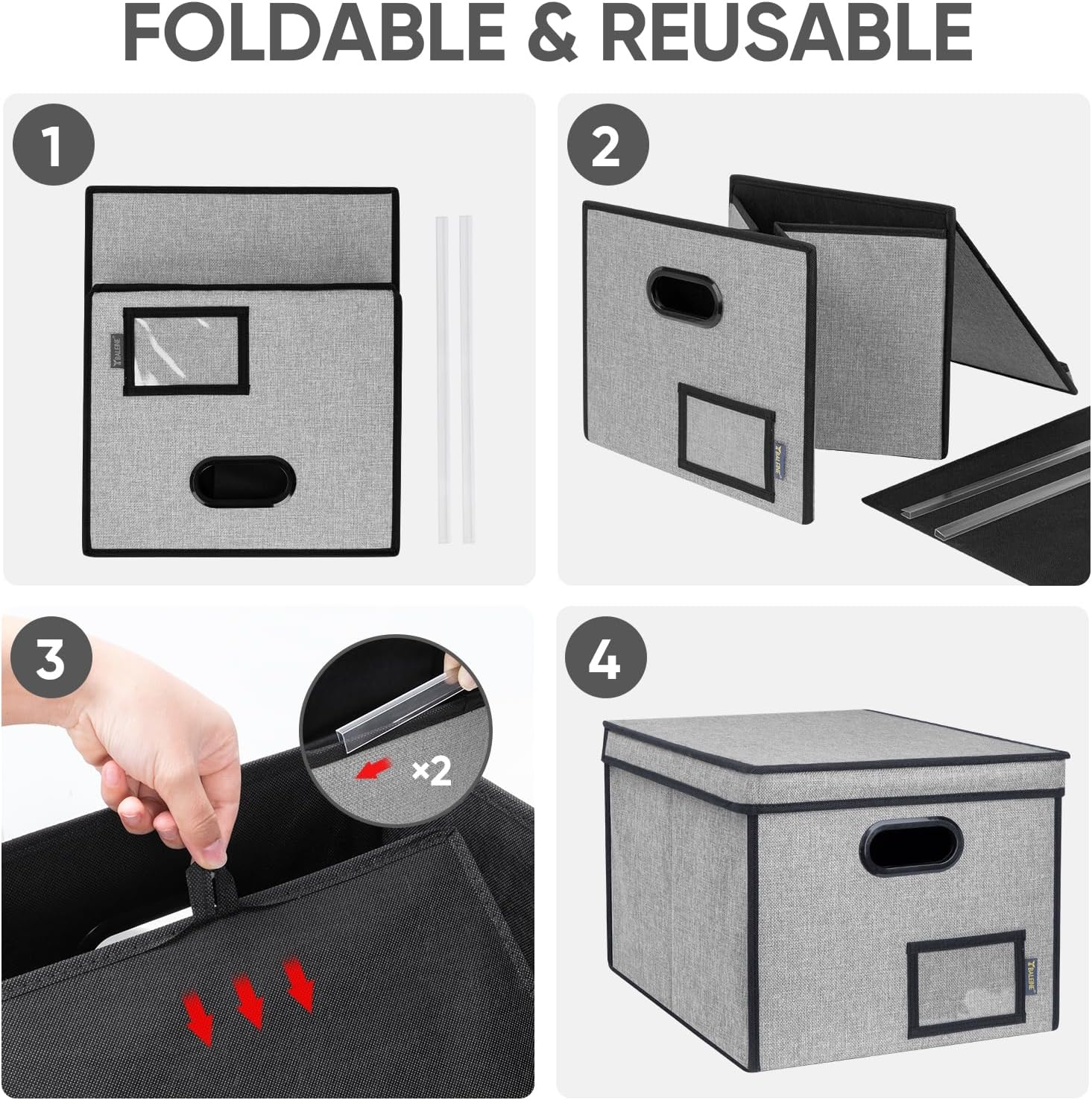image:imageBALEINE File Organizer Box with Lid Collapsible File Folder Organizer with Plastic Slide Hanging File Folder Box for Office Document Storage Tab Friendly 2 Pack BlackGrey