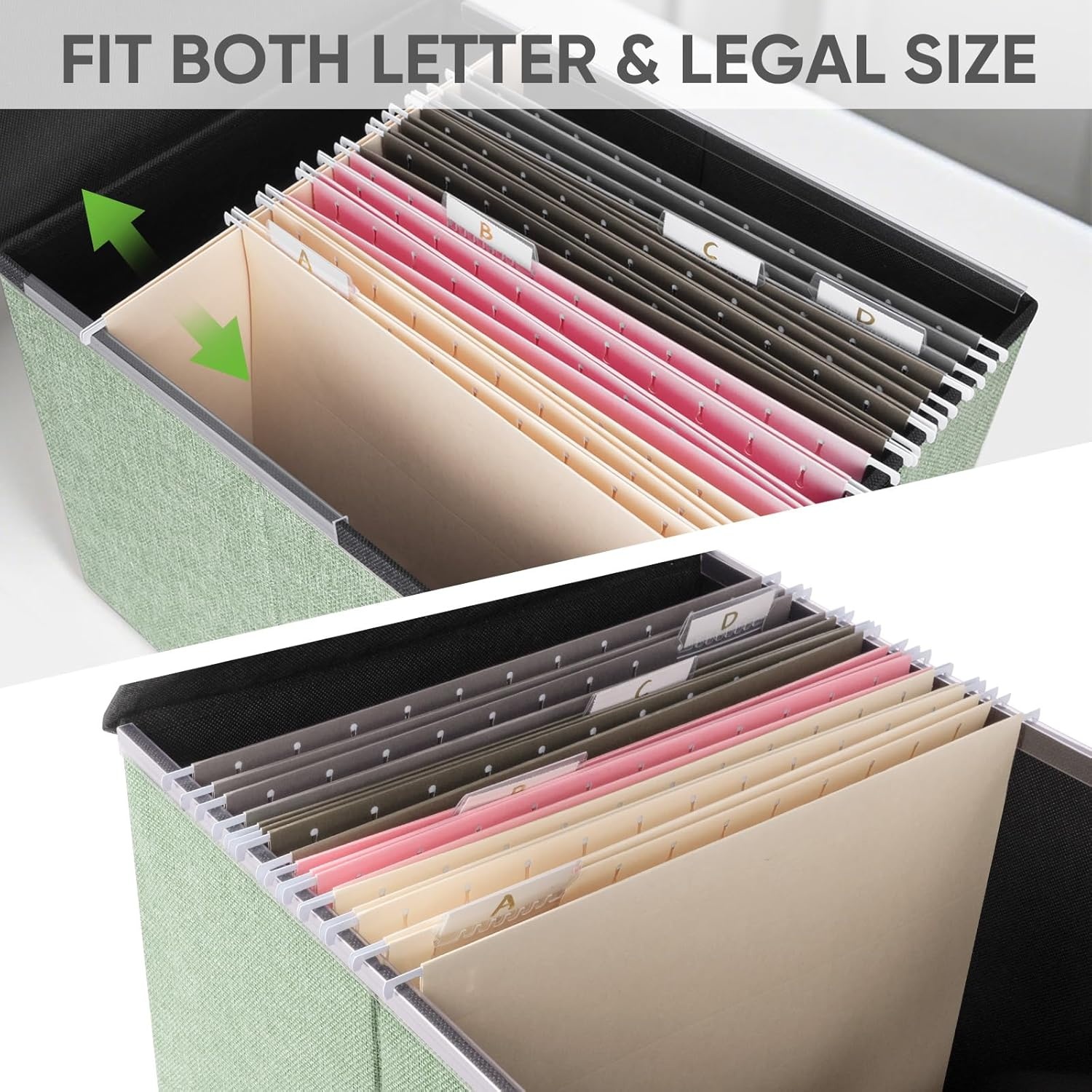 image:imageBALEINE File Organizer Box with Lid Collapsible File Folder Organizer with Plastic Slide Hanging File Folder Box for Office Document Storage Tab Friendly 2 Pack BlackGreen