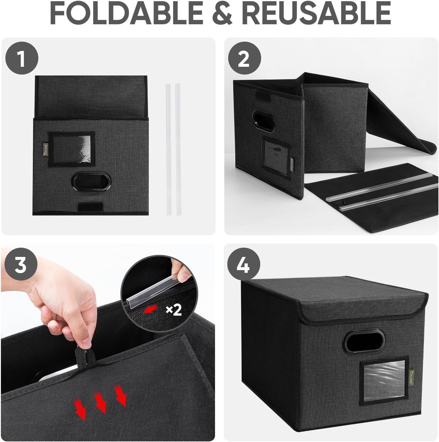 image:imageBALEINE File Organizer Box with Lid Collapsible File Folder Organizer with Plastic Slide Hanging File Folder Box for Office Document Storage Tab Friendly 2 Pack BlackBlack