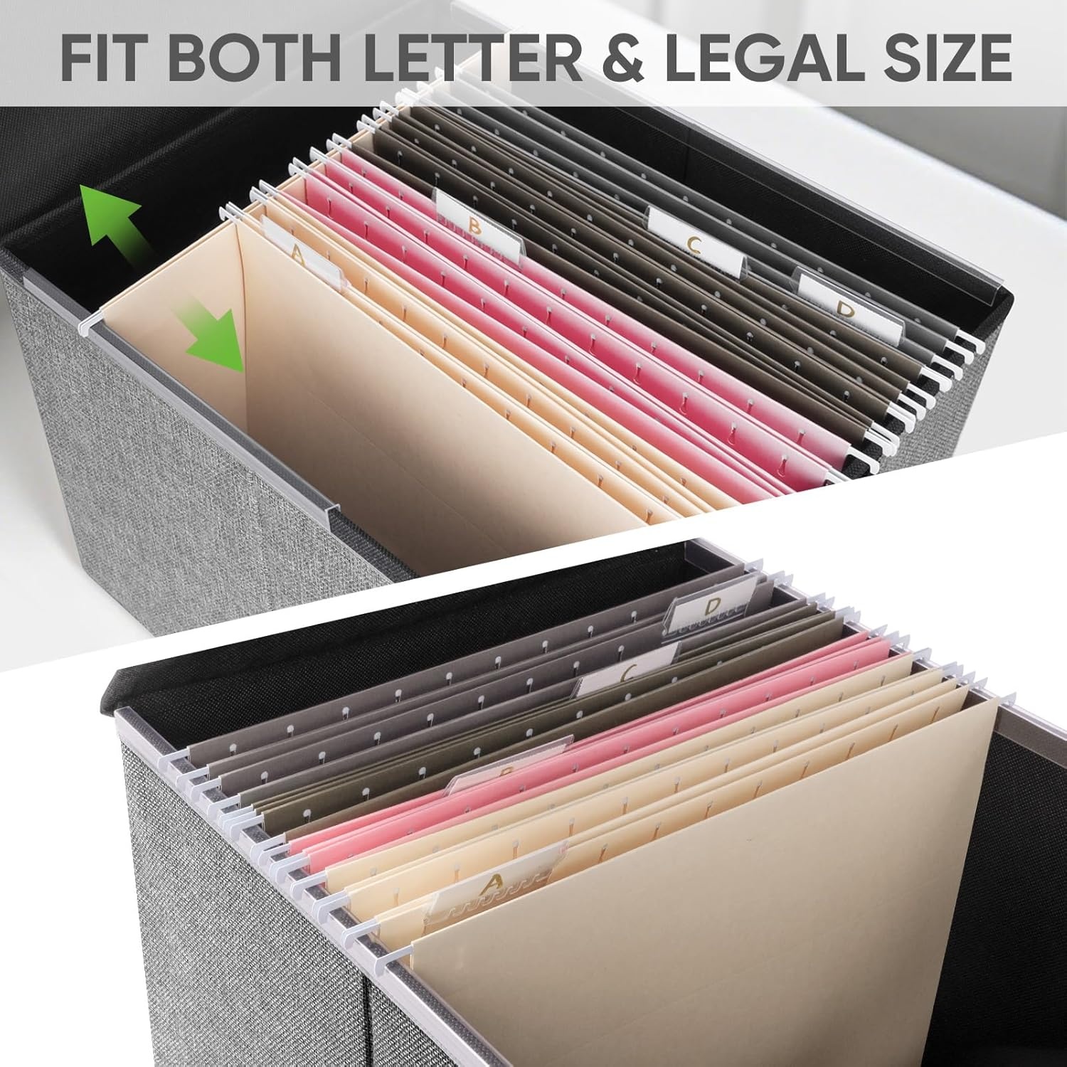 image:imageBALEINE File Organizer Box with Lid Collapsible File Folder Organizer with Plastic Slide Hanging File Folder Box for Office Document Storage Tab Friendly 2 Pack BlackGrey