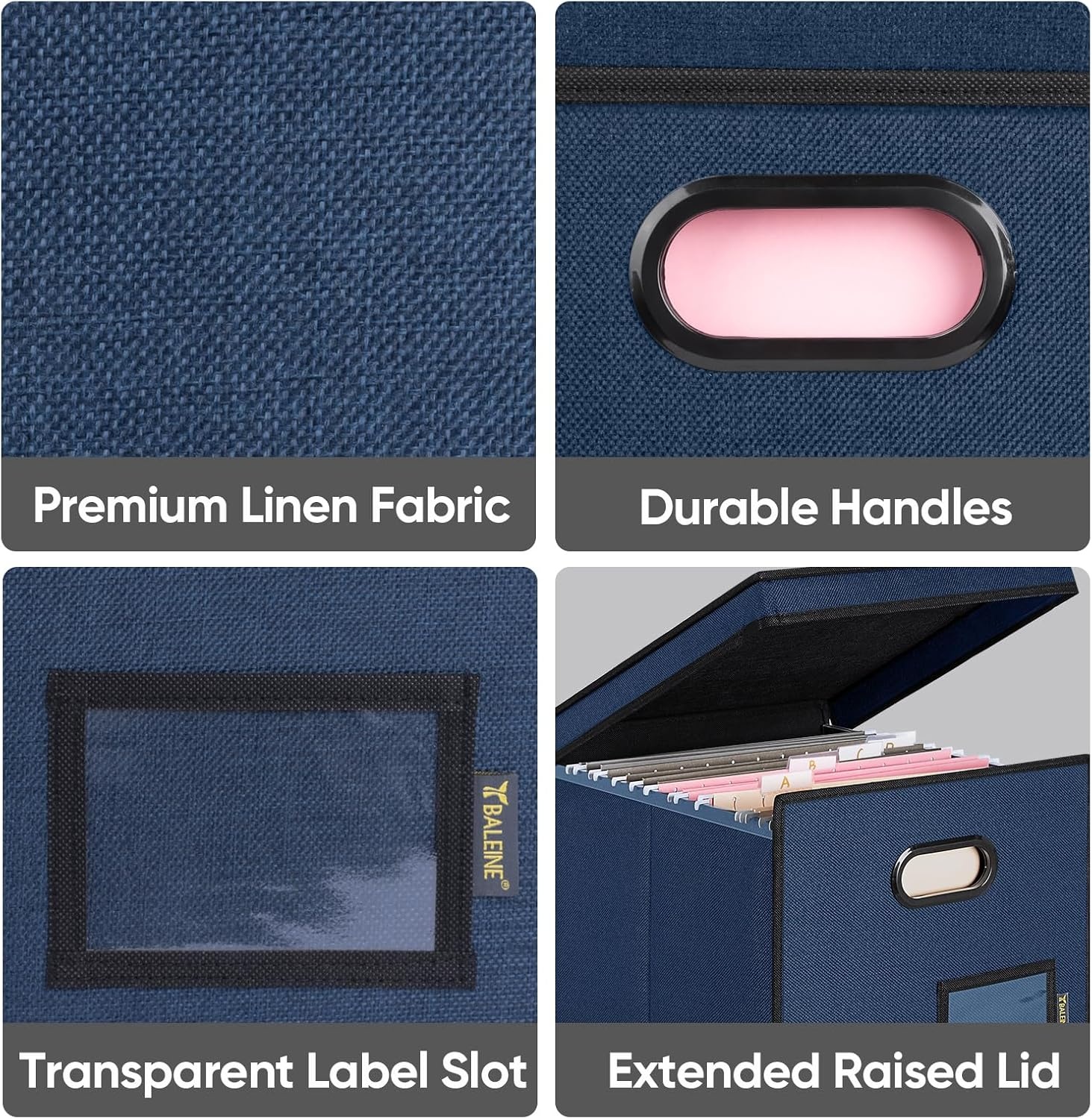 image:imageBALEINE File Organizer Box with Lid Collapsible File Folder Organizer with Plastic Slide Hanging File Folder Box for Office Document Storage Tab Friendly 2 Pack BlackBlue