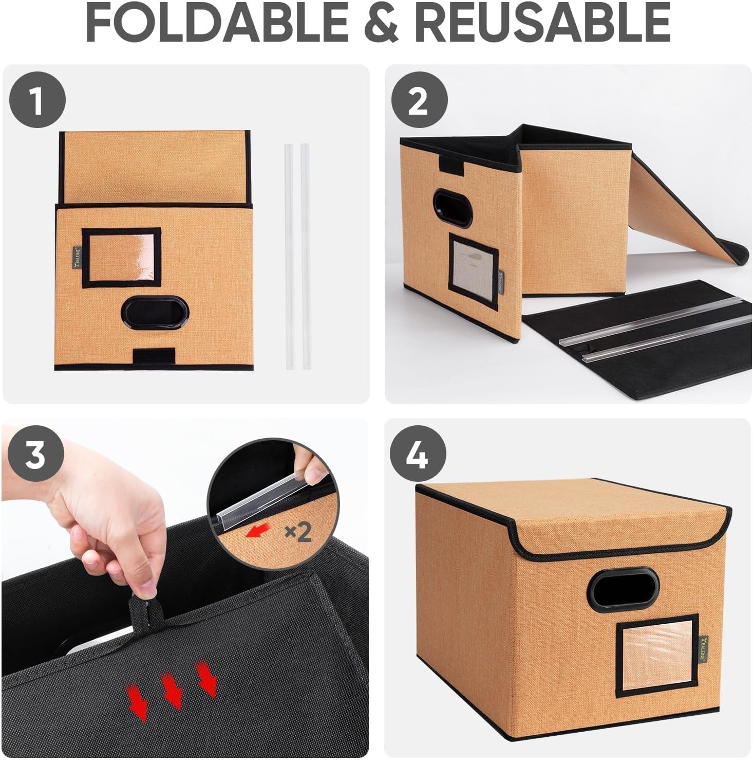 image:imageBALEINE File Organizer Box with Lid Collapsible File Folder Organizer with Plastic Slide Hanging File Folder Box for Office Document Storage Tab Friendly 2 Pack BlackOrange