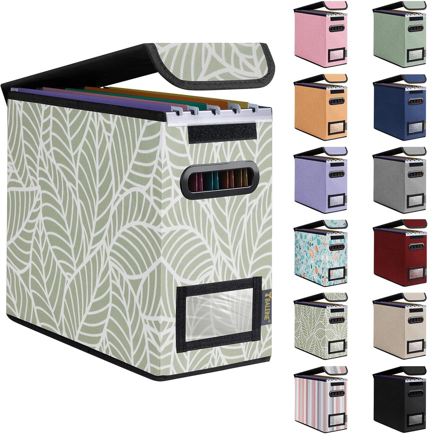 image:imageBALEINE File Organizer Box with Lid Collapsible File Folder Organizer with Plastic Slide Hanging File Folder Box for Office Document Storage Tab Friendly 2 Pack BlackAntique Foliage