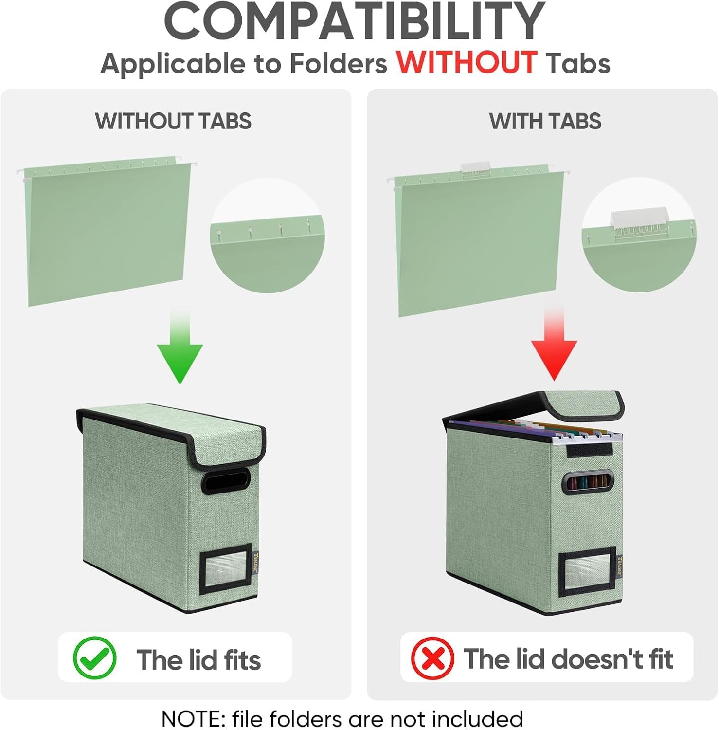 image:imageBALEINE File Organizer Box with Lid Collapsible File Folder Organizer with Plastic Slide Hanging File Folder Box for Office Document Storage Tab Friendly 2 Pack BlackGreen
