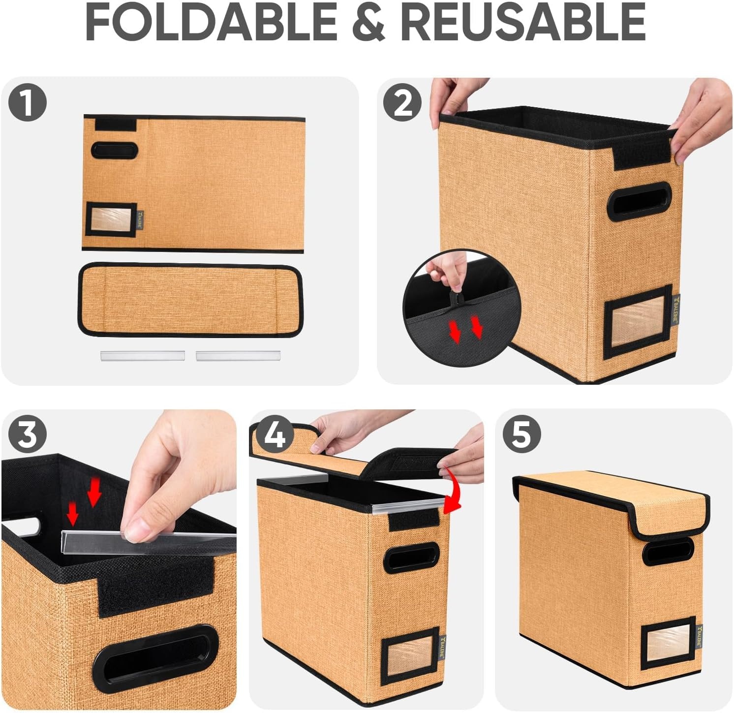 image:imageBALEINE File Organizer Box with Lid Collapsible File Folder Organizer with Plastic Slide Hanging File Folder Box for Office Document Storage Tab Friendly 2 Pack BlackOrange