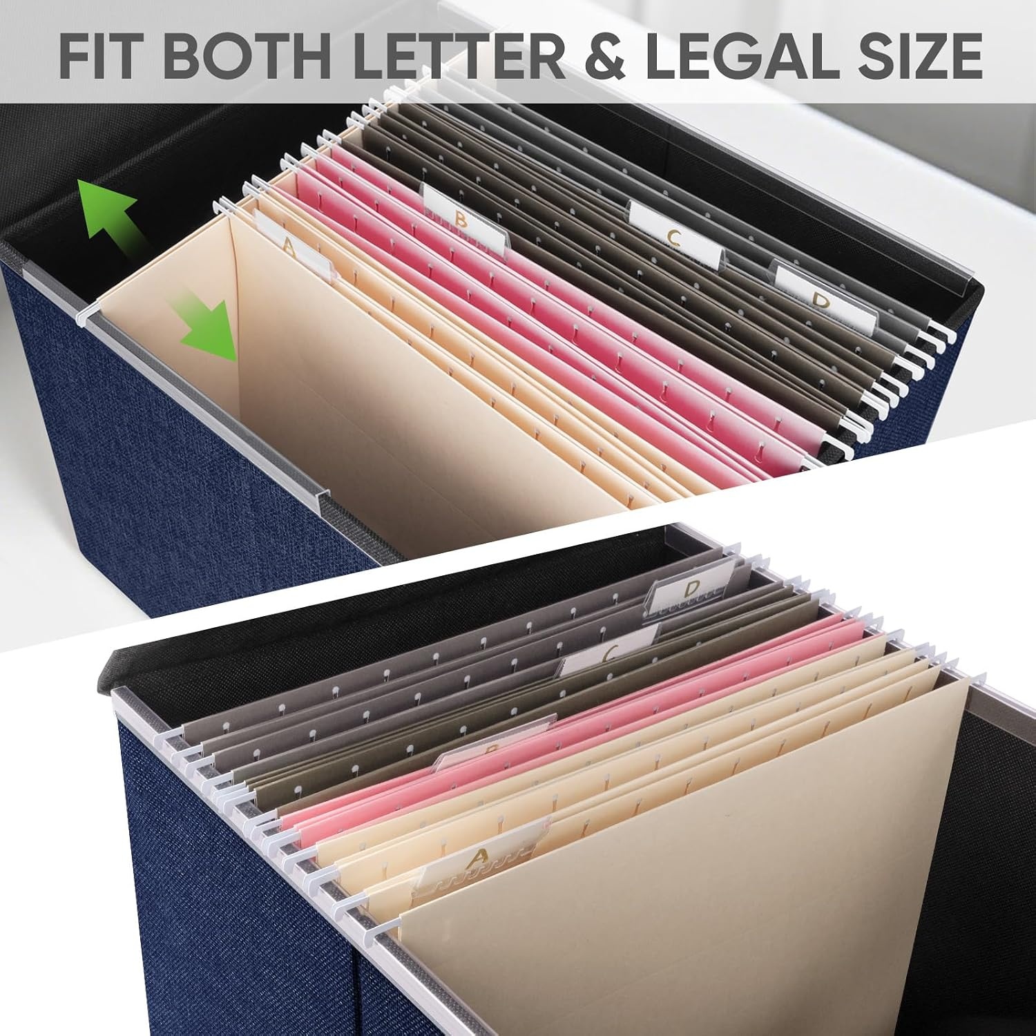image:imageBALEINE File Organizer Box with Lid Collapsible File Folder Organizer with Plastic Slide Hanging File Folder Box for Office Document Storage Tab Friendly 2 Pack BlackBlue