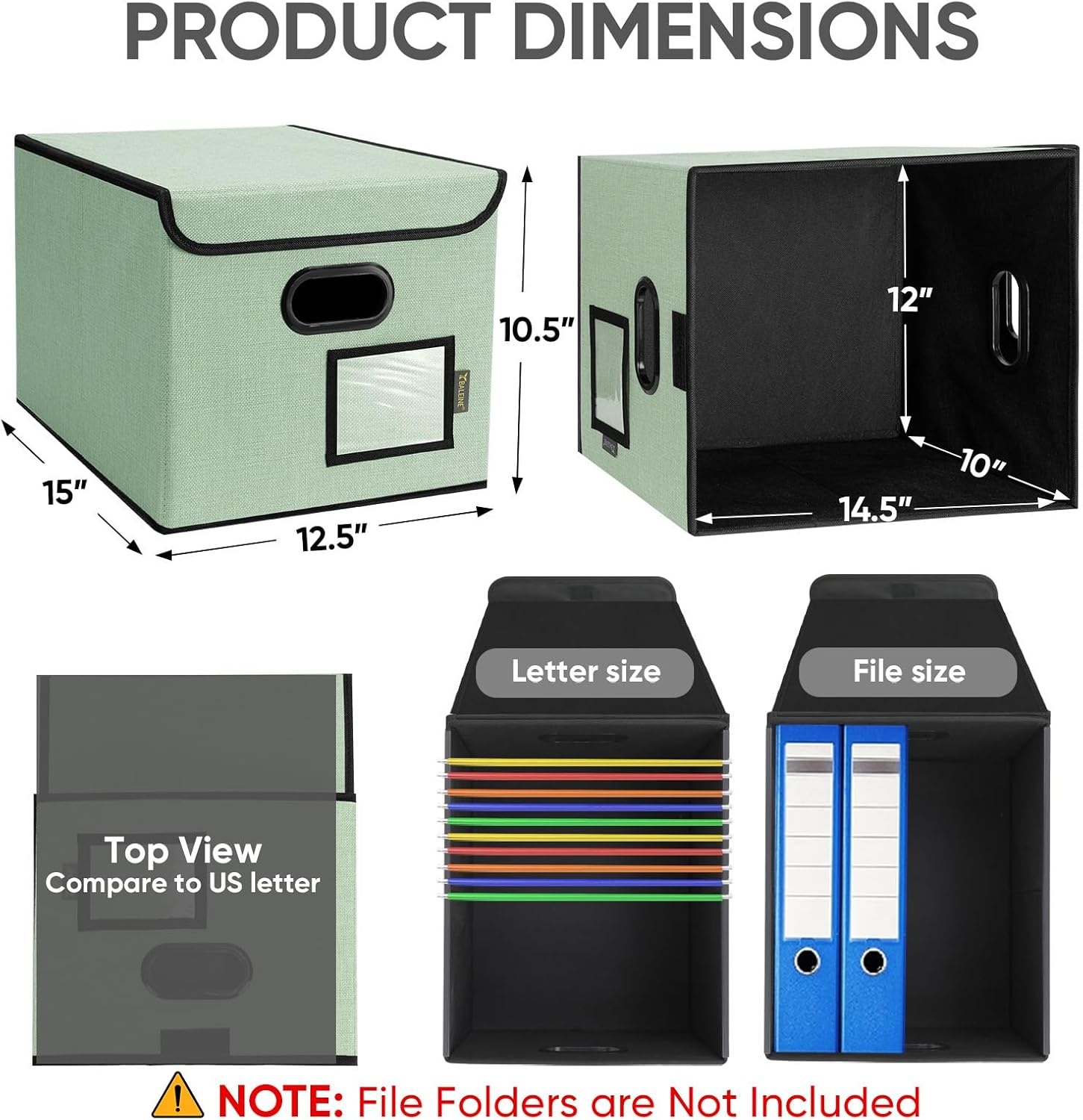 image:imageBALEINE File Organizer Box with Lid Collapsible File Folder Organizer with Plastic Slide Hanging File Folder Box for Office Document Storage Tab Friendly 2 Pack BlackGreen