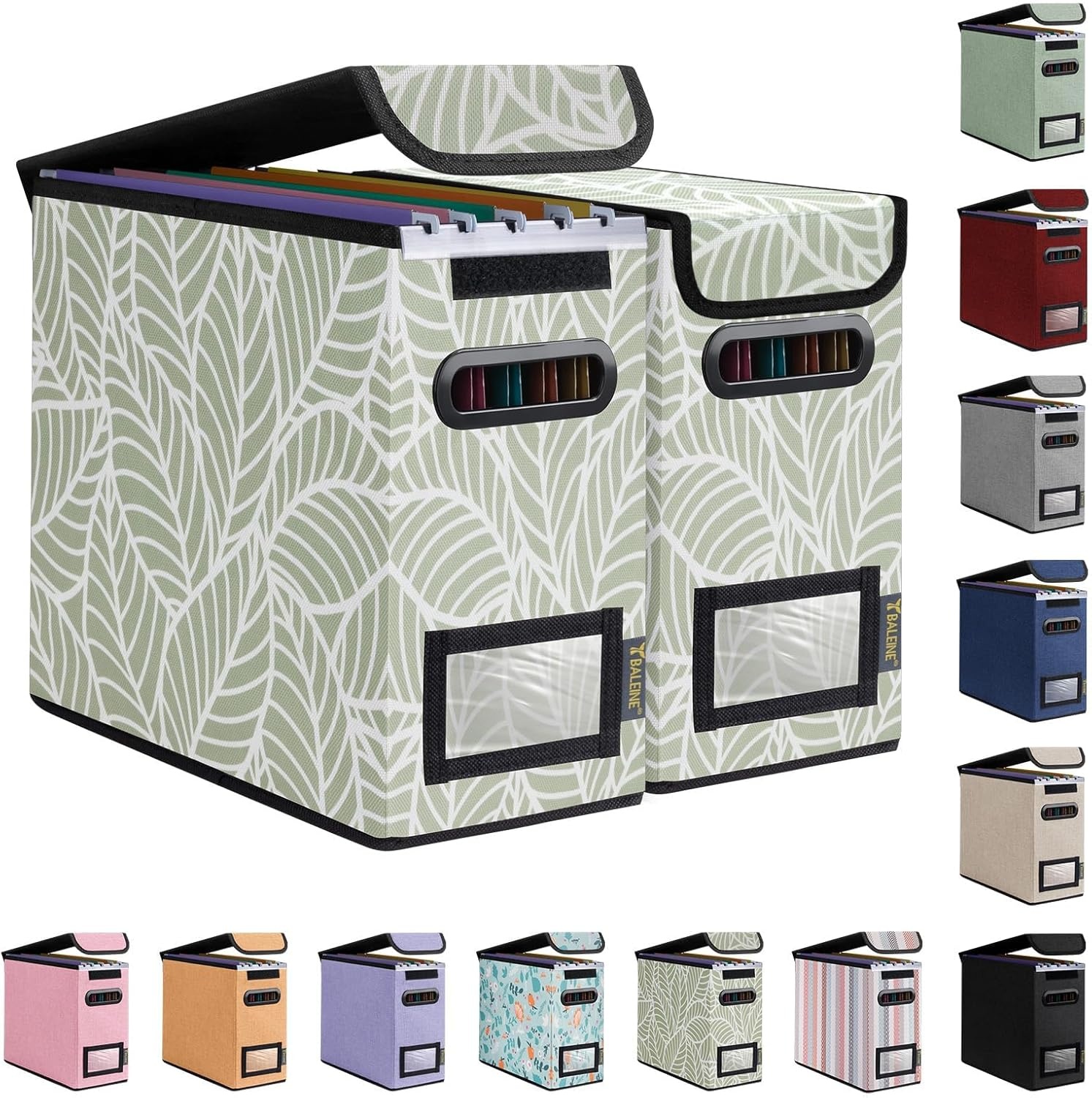 image:imageBALEINE File Organizer Box with Lid Collapsible File Folder Organizer with Plastic Slide Hanging File Folder Box for Office Document Storage Tab Friendly 2 Pack BlackAntique Foliage