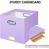 BALEINE File Organizer Box, Cardboard File Folder Organizer with Handle for Letter Size, Portable Collapsible Hanging Filing Box for Home Office Document Storage (2 Pack, Large Black)(Lavender)