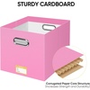 BALEINE File Organizer Box, Cardboard File Folder Organizer with Handle for Letter Size, Portable Collapsible Hanging Filing Box for Home Office Document Storage (2 Pack, Large Black)(Pink)