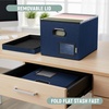 BALEINE File Organizer Box with Lid, Collapsible File Folder Organizer with Plastic Slide, Filing Box for Office Home Document Organizer Storage (Black, 2PK)(Blue)