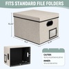 BALEINE File Organizer Box with Lid, Collapsible File Folder Organizer with Plastic Slide, Filing Box for Office Home Document Organizer Storage (Black, 2PK)(Beige)