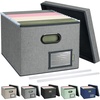 BALEINE File Organizer Box with Lid, Collapsible File Folder Organizer with Plastic Slide, Filing Box for Office Home Document Organizer Storage (Black, 2PK)(Gray)