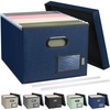 BALEINE File Organizer Box with Lid, Collapsible File Folder Organizer with Plastic Slide, Filing Box for Office Home Document Organizer Storage (Black, 2PK)(Blue)