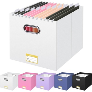 BALEINE File Organizer Box, Cardboard File Folder Organizer with Handle for Letter Size, Portable Collapsible Hanging Filing Box for Home Office Document Storage (2 Pack, Large Black)(White)