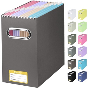 BALEINE File Organizer Box, Cardboard File Folder Organizer with Handle for Letter Size, Portable Collapsible Hanging Filing Box for Home Office Document Storage (2 Pack, Large Black)(Brown)