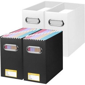 BALEINE File Organizer Box, Cardboard File Folder Organizer with Handle for Letter Size, Portable Collapsible Hanging Filing Box for Home Office Document Storage (2 Pack, Large Black)(Black+White)