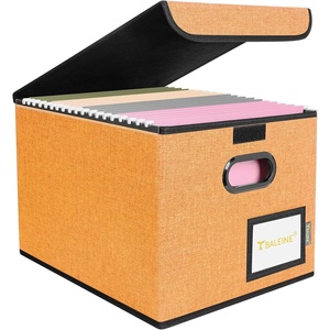 BALEINE File Organizer Box with Lid, Collapsible File Folder Organizer with Plastic Slide, Hanging File Folder Box for Office Document Storage (Tab Friendly, 2 Pack, Black)(Orange)