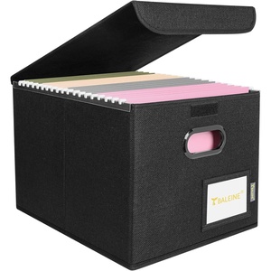 BALEINE File Organizer Box with Lid, Collapsible File Folder Organizer with Plastic Slide, Hanging File Folder Box for Office Document Storage (Tab Friendly, 2 Pack, Black)(Black)
