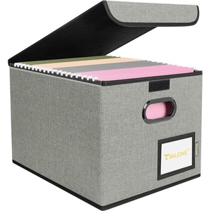 BALEINE File Organizer Box with Lid, Collapsible File Folder Organizer with Plastic Slide, Hanging File Folder Box for Office Document Storage (Tab Friendly, 2 Pack, Black)(Grey)