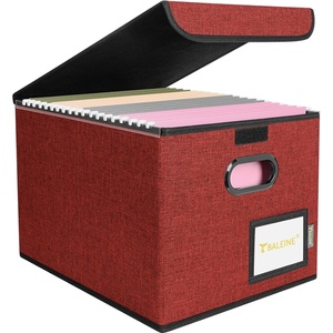 BALEINE File Organizer Box with Lid, Collapsible File Folder Organizer with Plastic Slide, Hanging File Folder Box for Office Document Storage (Tab Friendly, 2 Pack, Black)(Red)