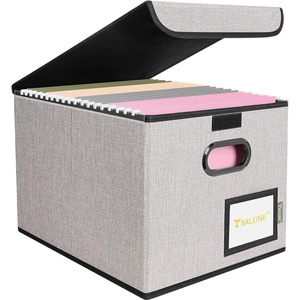 BALEINE File Organizer Box with Lid, Collapsible File Folder Organizer with Plastic Slide, Hanging File Folder Box for Office Document Storage (Tab Friendly, 2 Pack, Black)(Beige)